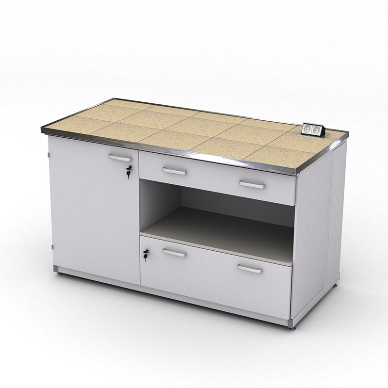 Cтіл демонстраційний лабораторний ЕКСПЕРТ з розетками, тумбою та шухлядами, 1500х750х900, керамограніт, арт. 141-08.223